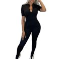 thumbnail image 2 of Liacowi Women Stretchy Bocyon Jumpsuit Solid Color Short Sleeve Zip Sportwear One Piece Bodysuit, 2 of 7