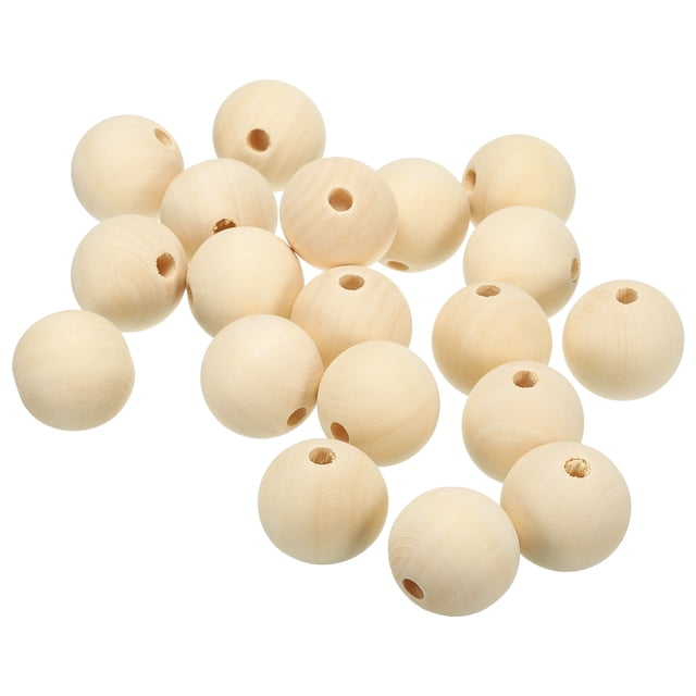 Uxcell 30mm Perlas de Madera Natural, Paquete de 25 Perlas de Madera sin Terminar, Perlas Redondas Sueltas, Perlas Espaciadoras