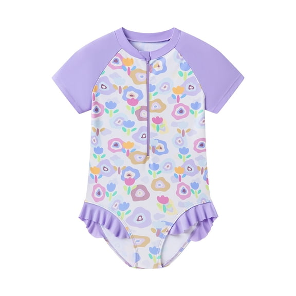 CAIVO Kids Floral Print Girls One-Piece Swimsuit Cute Toddler Bathing Suit For Baby Beach Pool Water Play Lovely Summer Swimwear