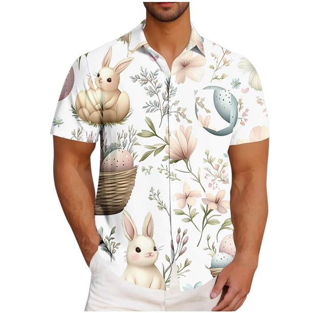 Blusa y camisa de manga corta con cuello vuelto para hombre, blusa informal de moda con cuello vuelto, blusa estampada de manga corta con botones, blusa de poliéster para hombre