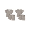 thumbnail image 2 of Loicainy Baby Toddler Summer Clothes 3 6 12 18 24 Months 2T 3T 4T 5T Waffle Striped Short Sleeve T-shirt Elastic Waist Shorts Kids 2 Piece Outfits Set, 2 of 9