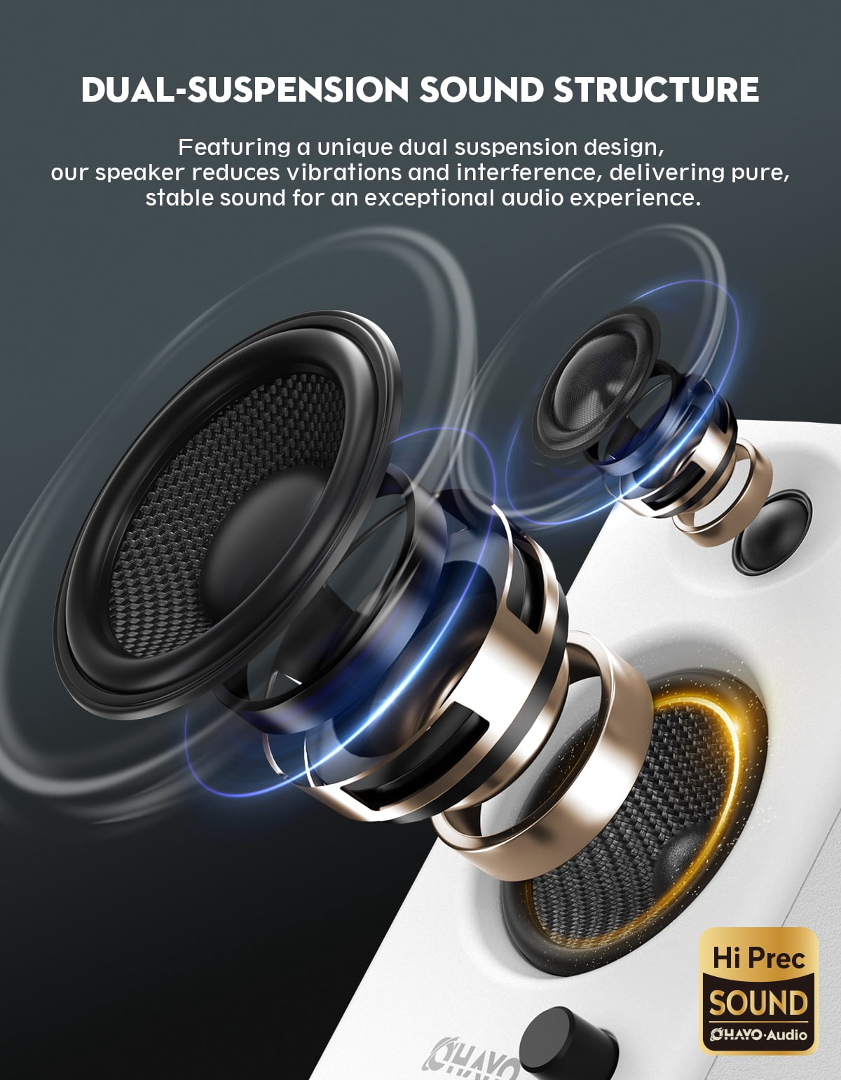 Ortiza 60W Computer Speakers for Gaming and Music, Active Bluetooth 5.3, Stereo 2.0 Speakers for Desktop PC Monitor or Laptop, Surround Sound Speaker, 3.5 mm Aux RCA Input, USB-Powered, 1 Pair, White