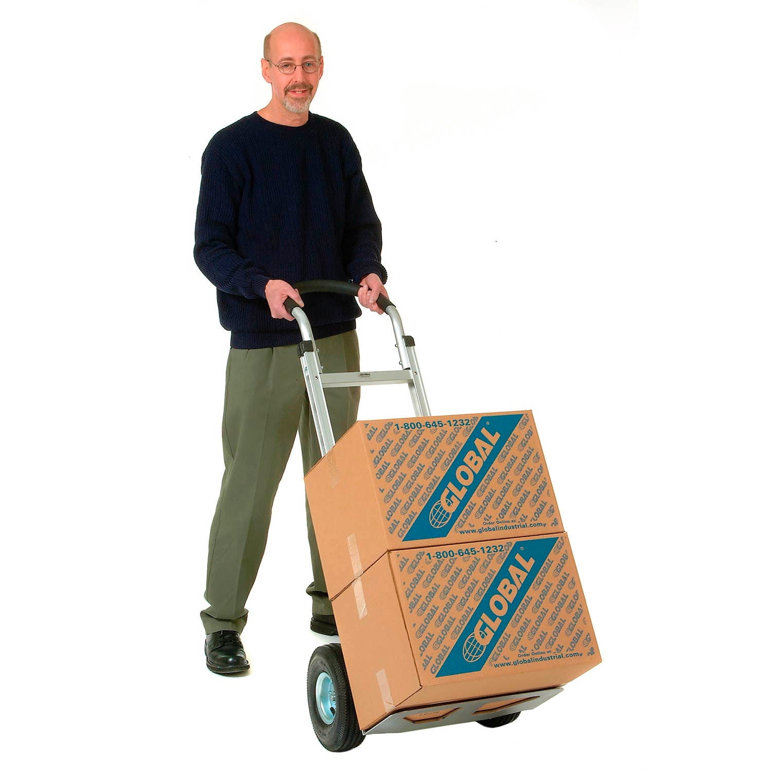 Aluminum Hand Truck Curved Handle, Pneumatic Wheels