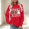 thumbnail image 2 of Women's Halloween Spooky Season Graphic Sweatshirt Cute Camo Leopard Plaid Ghost Print Crewneck Pullover Top Fall Winter Casual Party Outfit for Women Girls Oversized Cozy, 2 of 6