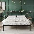 thumbnail image 2 of Amolife King Size Metal Platform Vintage Bed Frame with Storage Headboard Shelf, Black Oak, 2 of 6