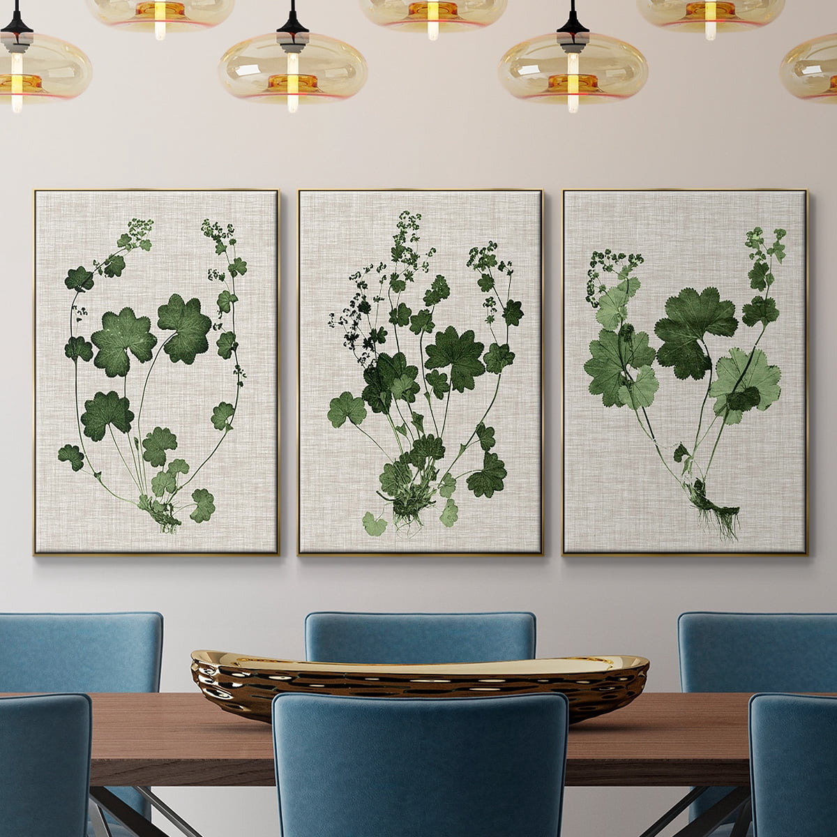 Forest Foliage on Linen I - Framed Premium Gallery Wrapped Canvas L Frame 3 Piece Set - Ready to Hang