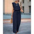thumbnail image 4 of Jumpsuits for Women 2025 Summer Ruffle Sleeves Square Neck Rompers Drawstring Overalls with Pockets Dark Blue M, 4 of 10