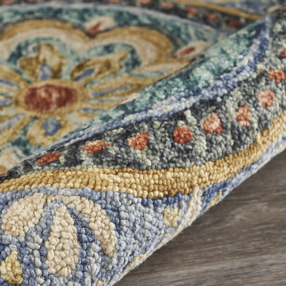 Ox Bay Elisa 4' Round Blue/Black Floral Medallion Indoor Area Rug