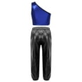 thumbnail image 2 of TiaoBug Kids Girls Metallic One Shoulder Crop Top with Jogger Pants Dance Outfits Sport Gymnastic Workout Activewear Royal Blue&Black 12, 2 of 4