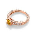 thumbnail image 3 of Gem Stone King 0.75 Ct Princess Cut Yellow Citrine White Created Sapphire 18K Rose Gold Plated Silver Ring (Size 7), 3 of 5