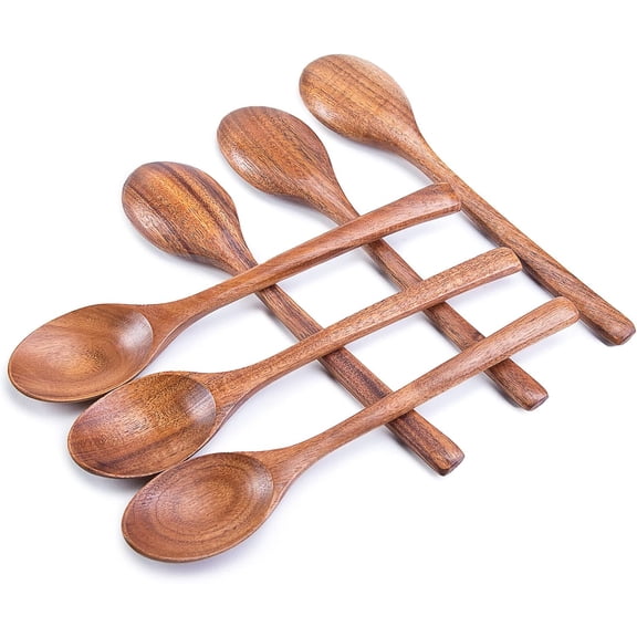 6 Piece 8.2 Inch Wooden Spoon Set Acacia Wood Soup Mixing Eating Utensil
