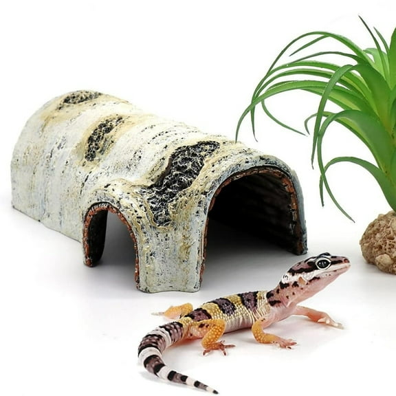 LQQBOX Artificial Birch Log Hide Reptile Shelter Leopard Gecko Young Bearded Dragon Snake Sleeping Cave Wood Shape Hideout Terrarium Bush Landscaping Ornament