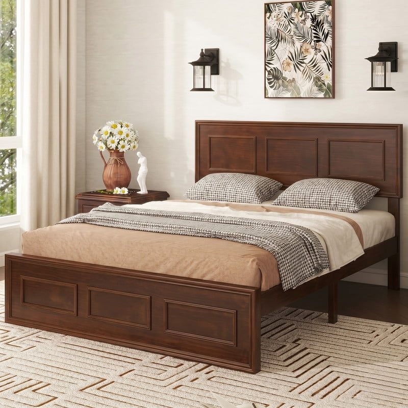 Full Size Platform Bed with Adjustable Height Headboard, Wood Strengthened Bed Frame with Under-Bed Storage Space
