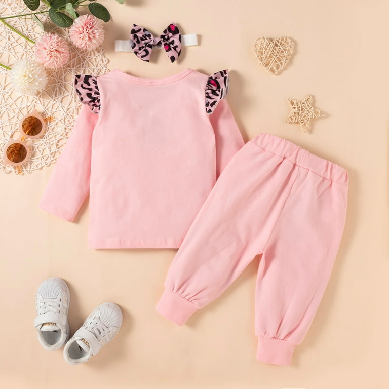 Toddler Baby Girls Clothes Set Letter Leopard Printed Tops Shirts With Bow Trouser Pants Outfits Its A Small World Blanket
