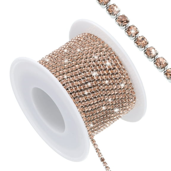 Uxcell 11 Yard Crystal Rhinestone Close Chain Trim, Crystal Rhinestone Strips, Champagne Rhinestone with Silver Base