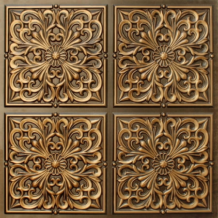 Dundee Deco's Rustic Antique Gold Patchwork Glue Up Ceiling Panels, 2 ft. X 2 ft. (4 sq ft.) each, Pack of 10