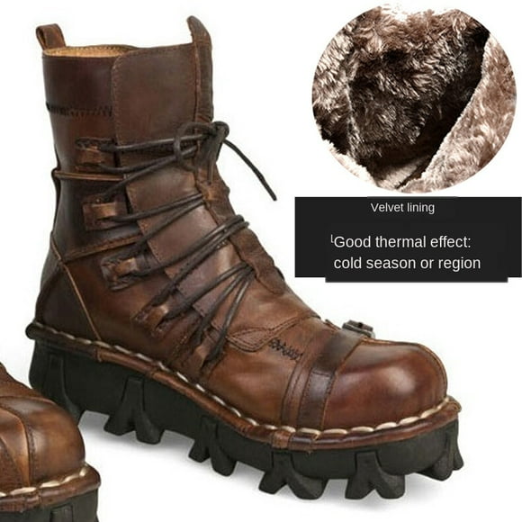 Men's Genuine Leather Work Boots Military Combat Boots Gothic Skull Punk Fashion Boots 50s Vintage Motorcycle Boots