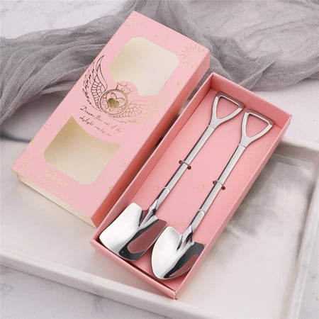 

JINGT 2Pcs Ice Cream Coffee Shovel Shape Tea Spoon Afternoon Dessert Fruit Gif Boxed