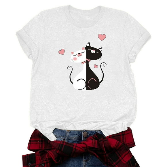 TSADFHJI Crewneck Sweatshirt Women Graphic Cat Print T Shirt L Beige