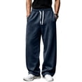 thumbnail image 2 of WULMLEO Men's Wide Leg Sweatpants with Pockets Drawstring Loose Fit Baggy Athletic Pants for Fall Casual Navy 2XL, 2 of 9