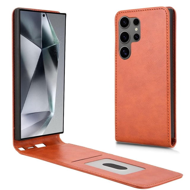 Folio Phone Case for Samsung Galaxy S24 Ultra Magnetic Kickstand Cover with Camera Protection Brown
