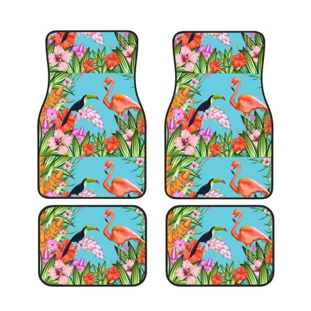 Zeuib Tropical Jungle Flamingo Print Waterproof Universal Fit Car Floor Mats Car Foot Mat set Of 4 Pieces Fit for SUV Vans Sedans Trucks