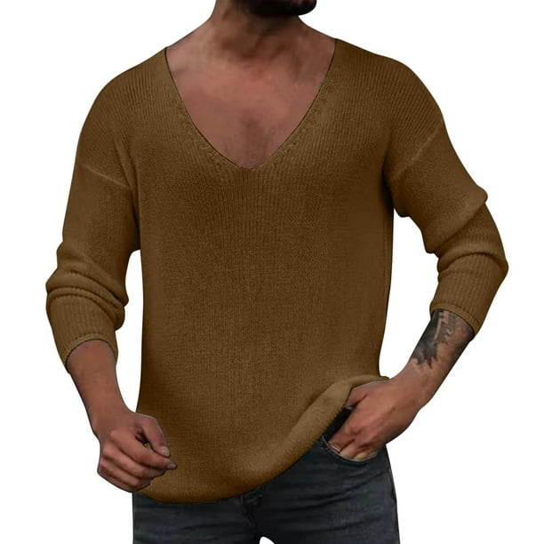 Gibobby Suéter ligero hombre Suéter de Cuello Redondo para Hombre, Ajuste Delgado, Ligero, suéter de Punto para Uso Casual o Elegante(Café,Extra Grande)