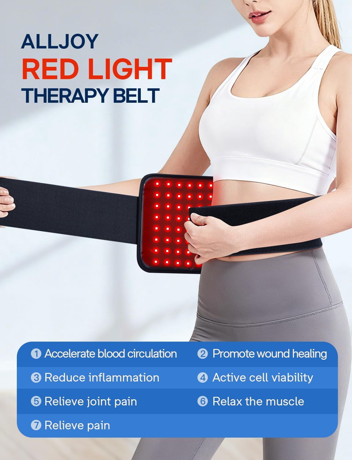 ALLJOY Red Light Belt 120 Beads Red Light Device with 660nm Red Light & 850nm Near Infrared Light, Comfort for Back, Shoulder, Waist Muscles, Ideal Gift for Women and Men