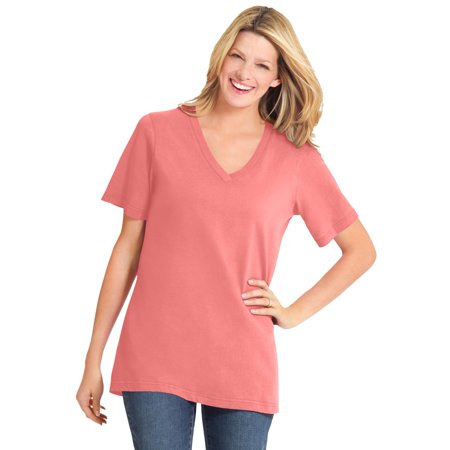 Woman Within Women's Plus Size Perfect Short-sleeve V-neck Tee Color: Sweet Coral Size: SMALL