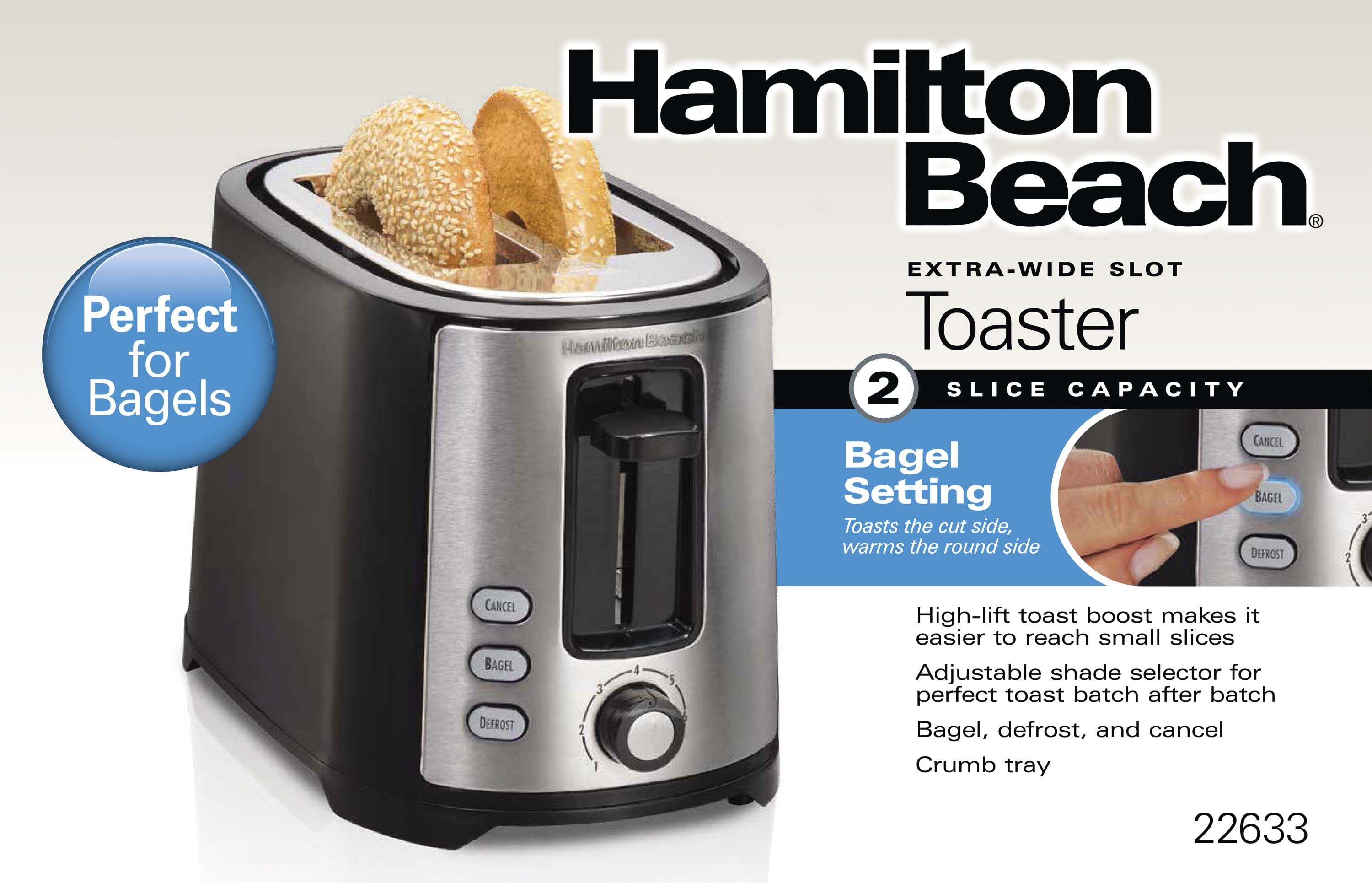 22633 Hamilton Beach Beach Extra-Wide 2 Slice Slot Toaster Black 