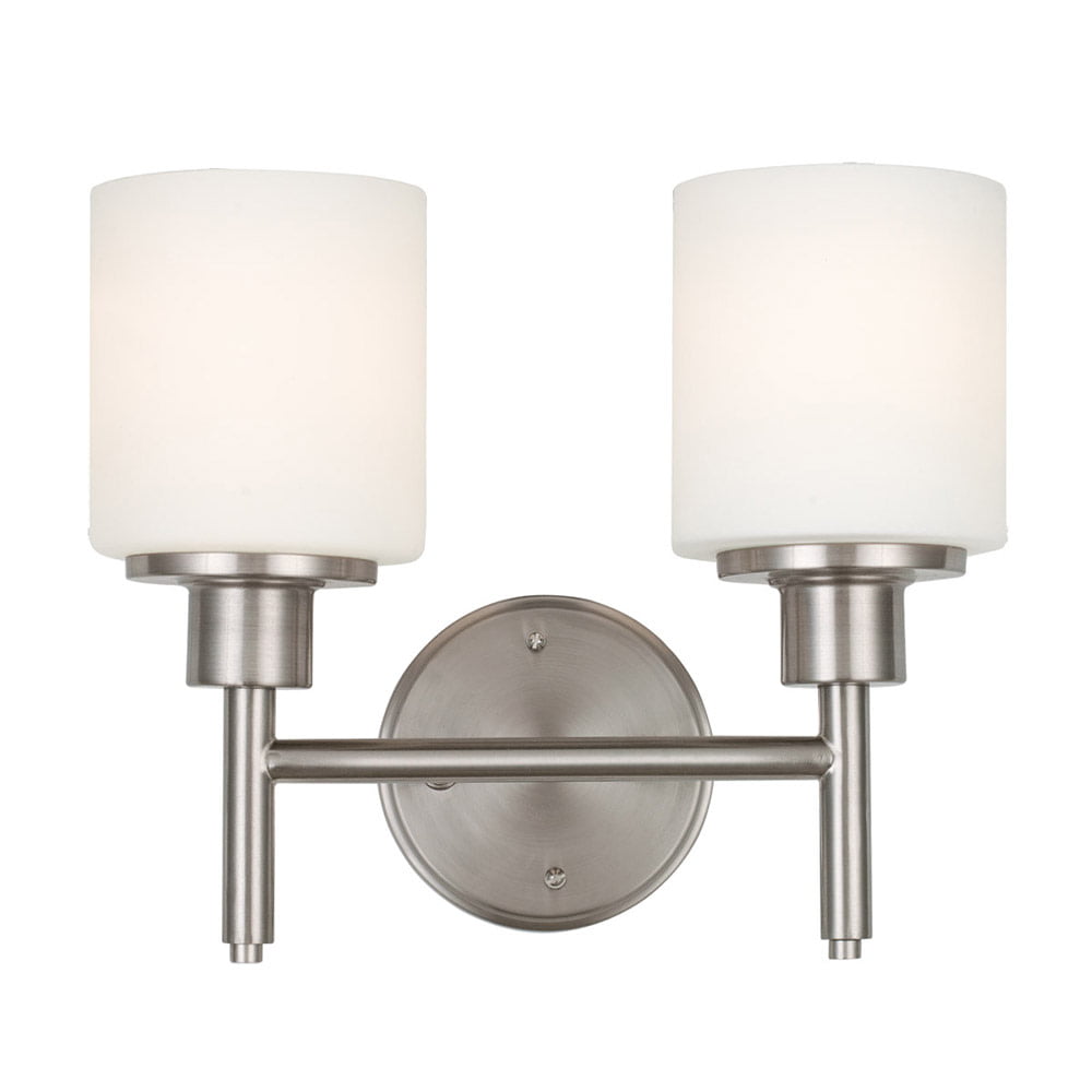 Satin Nickel with Frosted White Opal 2 Light Wall Light 