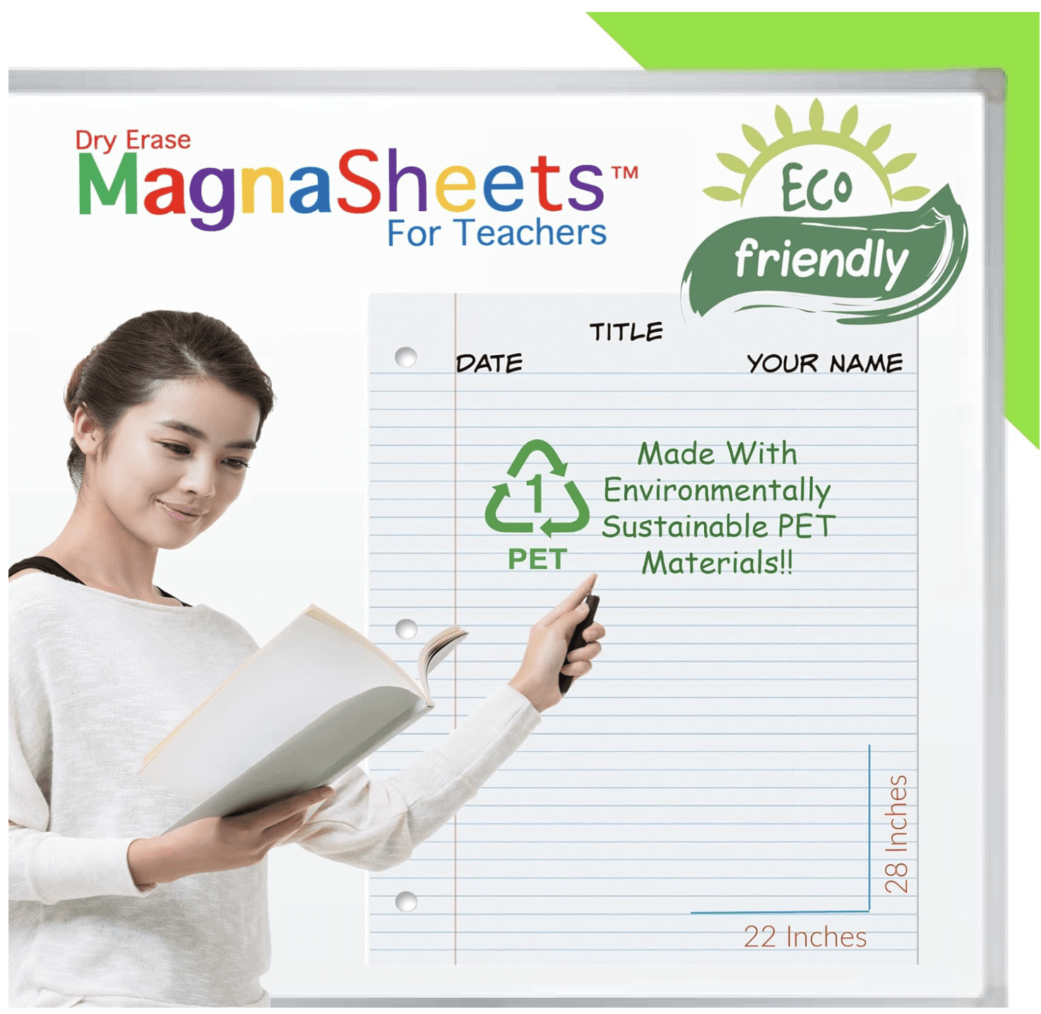 MAGNASHEETS Jumbo Magnetic Dry Erase Notebook Paper for Teachers Classrooms 22x28 Inches