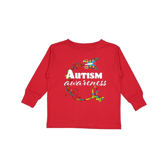 Inktastic Autism Awareness Butterfly Ribbon Boys or Girls Long Sleeve Toddler T-Shirt