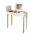 Vanity Table with Lights and FlipUp HD Mirror, White, Solid Wood Legs