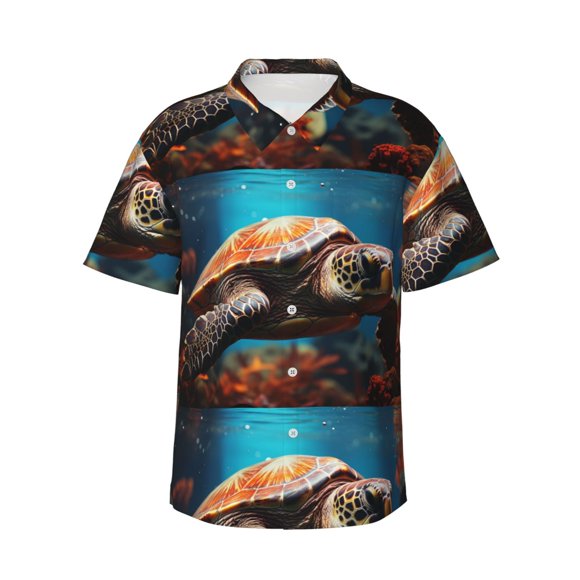 Lsque Realistic Turtle Pattern Hawaiian Shirt for Men Unisex Summer Beach Casual Short Sleeve Cotton Linen Button Down Shirts,3X-Large