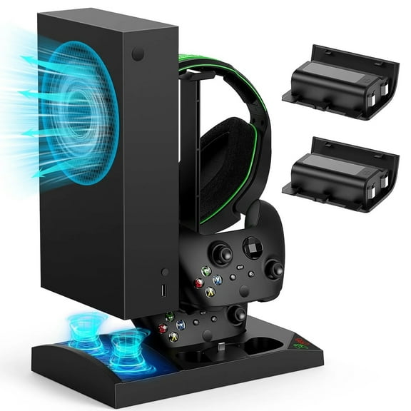 Vertical Cooling Fan Stand Game Controllers Charging Dock 1400mAh Battery & Headphone Stand for Xbox Series S-Black