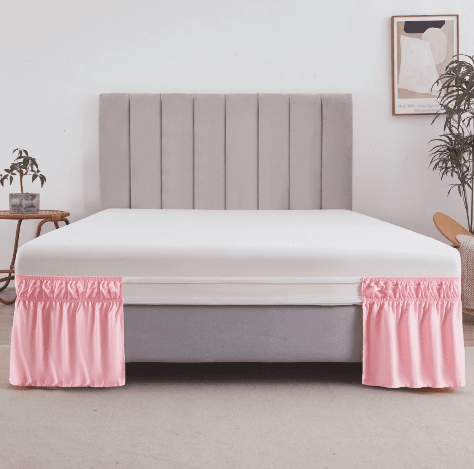 suxuMhao Bed Skirt Queen Size, 60*80+18inch Elastic Wrap Around Bed Skirt, Solid Color Easy Fit Dust Ruffle, Soft Microfiber & Polyester Bed Skirt, Machine Washable, 1 Piece Light Pink