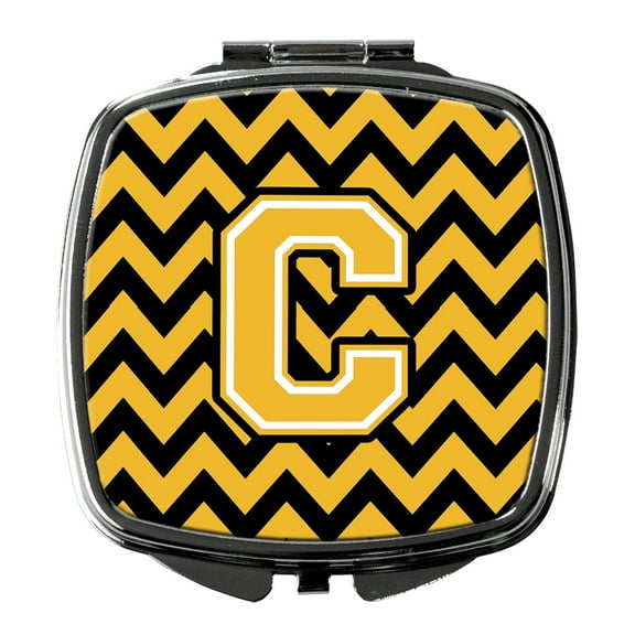 Letter C Chevron Black and Gold Compact Mirror