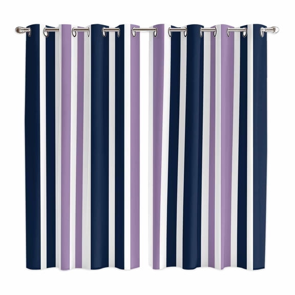 Curtains 84 Inches Long 2 Panels, Navy Blue Purple Striped Grommets Window Treatment Curtain, Modern Minimalist Ombre Lines Thermal Curtains Drapes for Living Room/Bathroom