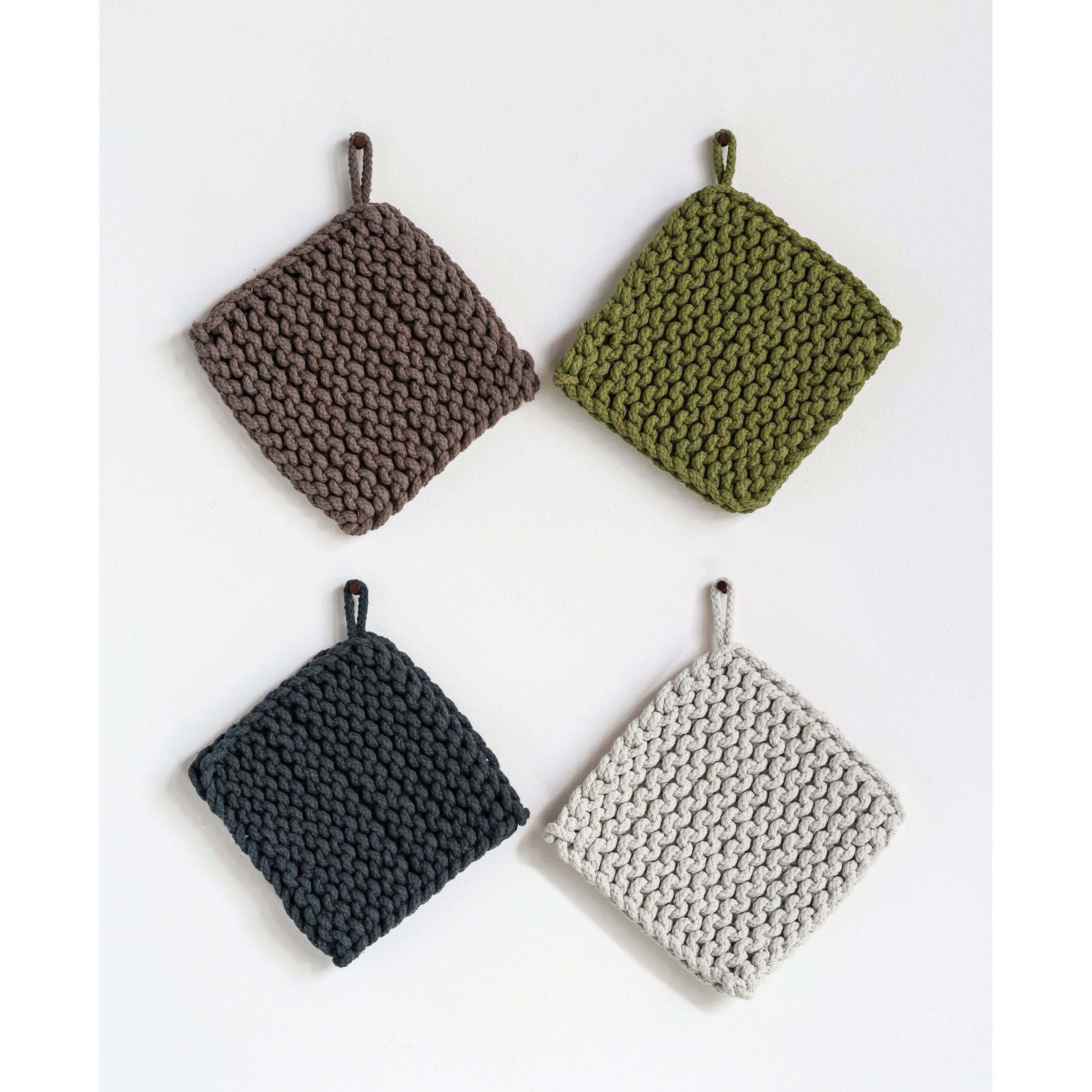  Creative Co-Op Square Cotton Crocheted Potholders/Hot Pads (Set  of 4 Colors) Pot Holders, Multicolor, 4 Count : Home & Kitchen