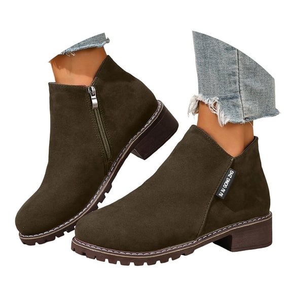 Mepaouo Women's Ankle Boots Low Chunky Heel Short Fall Booties Comfortable Casual Dress Slip on Shoes