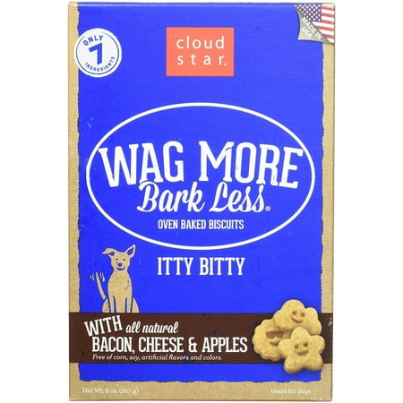 CloudStar Wag More Bark Less Oven Baked Bacon Apple Natural Recipe Dog Treats 8z, Wag more Bark less Itty Bitty oven baked treats with Bacon, cheese & apples - 8 oz. By Cloud (Best Oven Baked Bacon)