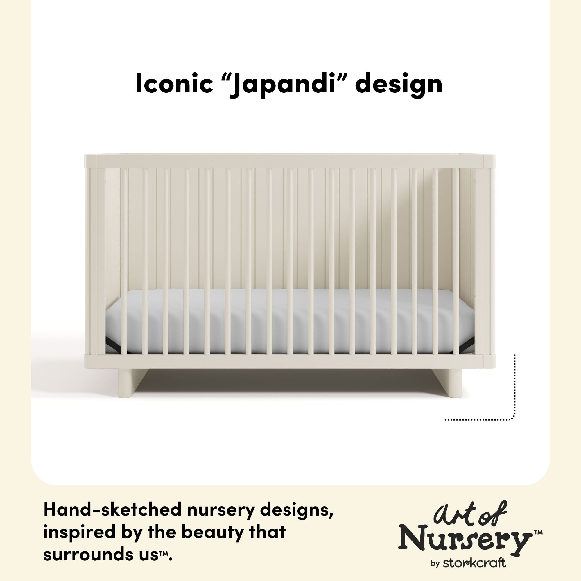 Art of Nursery by Storkcraft Kyoto Deluxe Convertible Crib with Bonus Toddler Guardrail, Frosted Oat