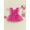 thumbnail image 4 of Bagilaanoe Newborn Baby Girls Summer Romper Dress Heart Print Fly Sleeve Bodysuit Headband 3M 6M 12M 18M Infant A-line Tulle Princess Dresses, 4 of 9
