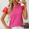 thumbnail image 6 of Olyvenn Women's Color Block Knitted Tops Casual Crewneck Short Sleeve Sweaters Loose Pullover Dressy Blouses T Shirts Hot Pink M, 6 of 8