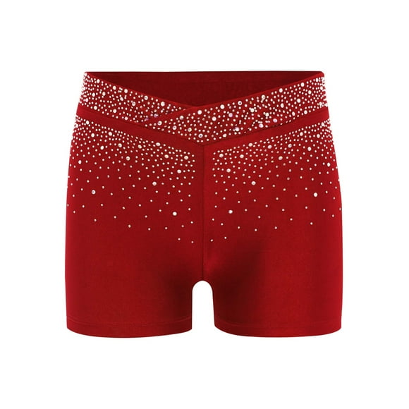 Sinleey Shorts de Danse pour Filles, Shorts de Gymnastique à Strass Scintillants, Shorts de Danse Athlétiques Bourgogne 6