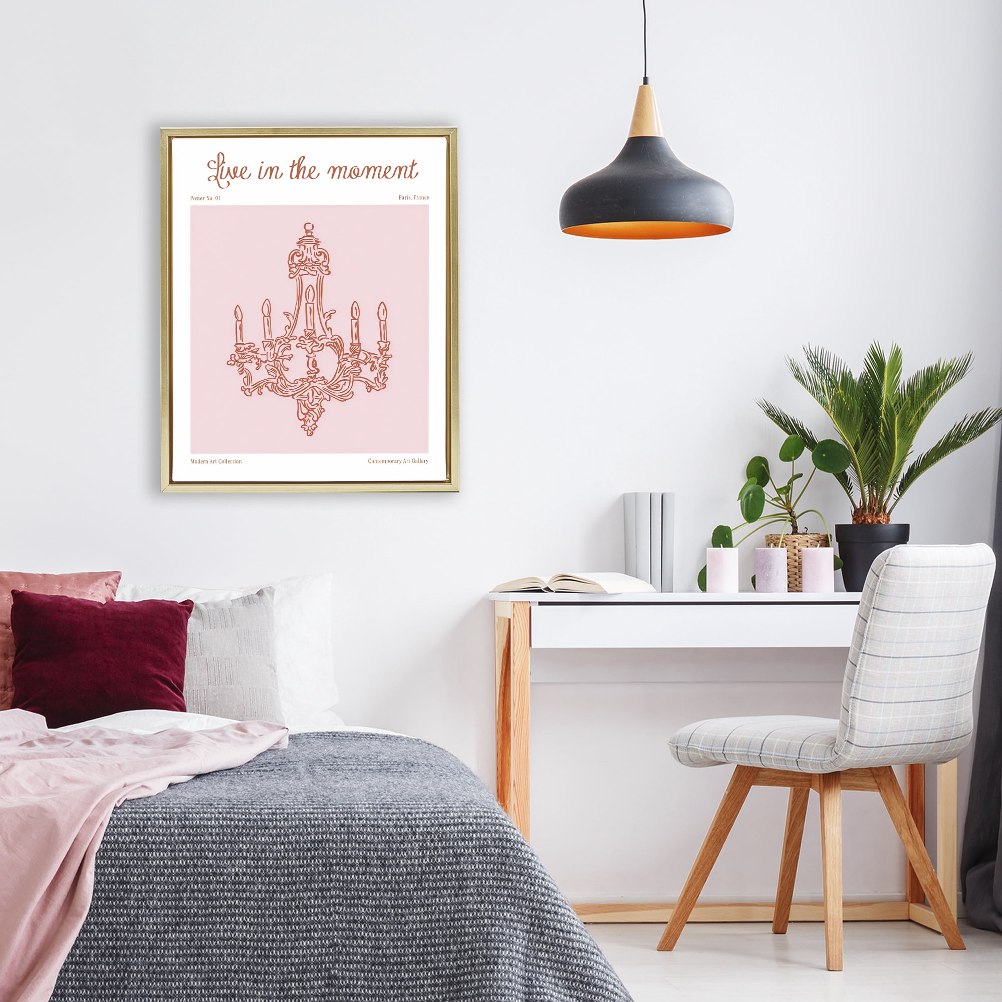 Stupell Industries Live In The Moment Chandelier Gold Framed Floater Canvas Wall Art, design by The Prints Vibe