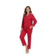 thumbnail image 2 of ANLIQI Women's 100% Cotton Long Sleeve Pajama Sets Button Down Notched Collar Sleepwear Soft Lounge Pjs with Pockets (Cherry,M), 2 of 6