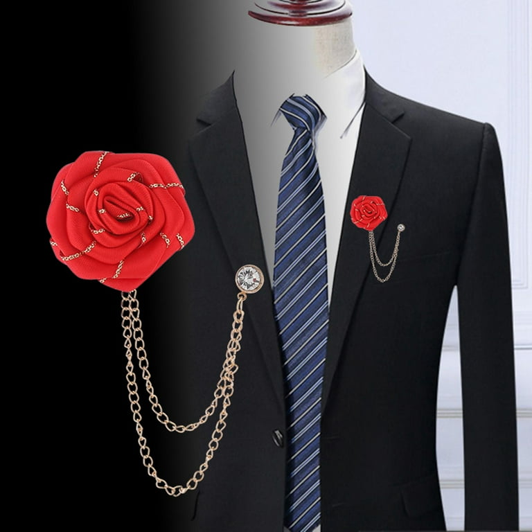 Brooch Men Floral Pin Suit Shirt Corsage Collar Lapel Pin Clothes Accessory  Red