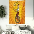 thumbnail image 3 of Circus Tapestry, Disc Juggler Man on Unicycle Comic Book Inspired Design on Pop Art Rays, Wall Hanging for Bedroom Living Room Dorm Decor, 40W X 60L Inches, Orange and Multicolor, by Ambesonne, 3 of 5